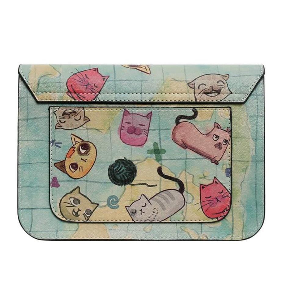 Borsa in pelle vegana - "Cats of the World Design" - Verde