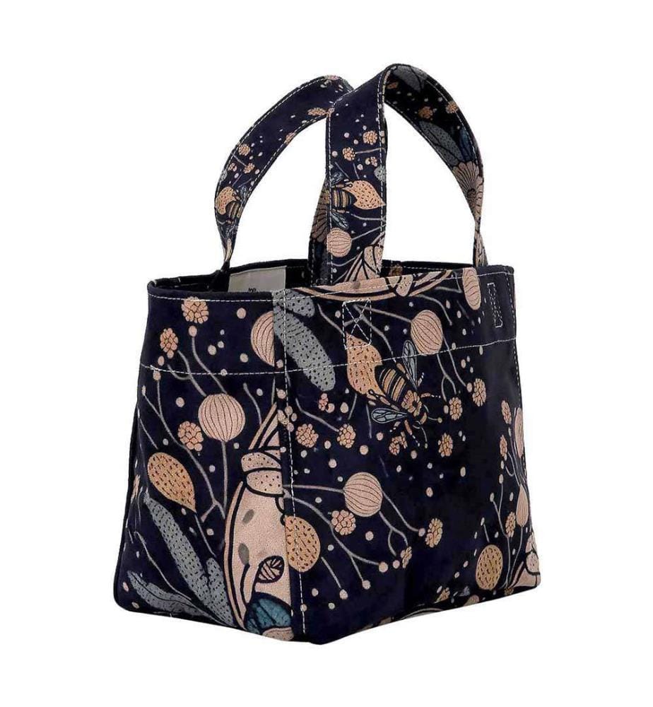 Vegan Leather Black Medium Tote Bag - Bee with Flowers