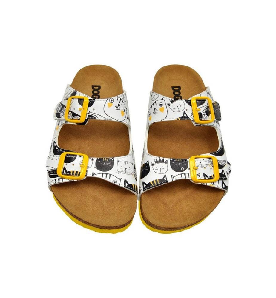 Chaussons en cuir végétal blanc - Monochrome Cats Design