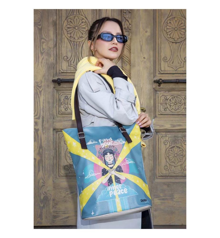 Borsa a tracolla in pelle vegana blu - Design della pace interiore