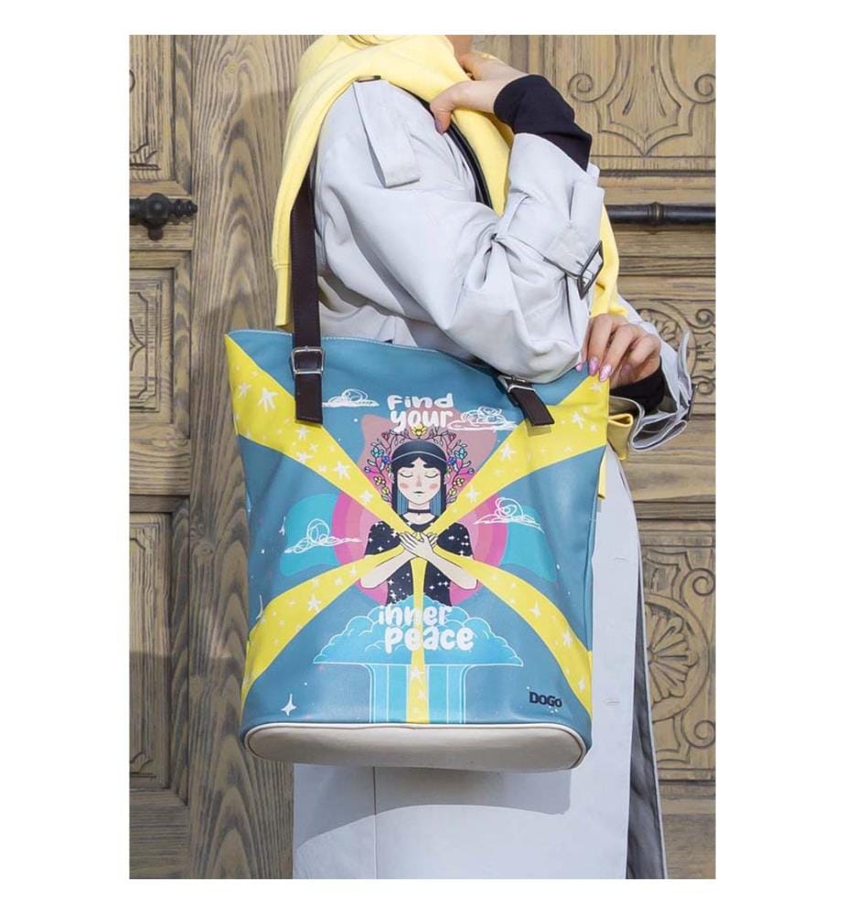 Borsa a tracolla in pelle vegana blu - Design della pace interiore