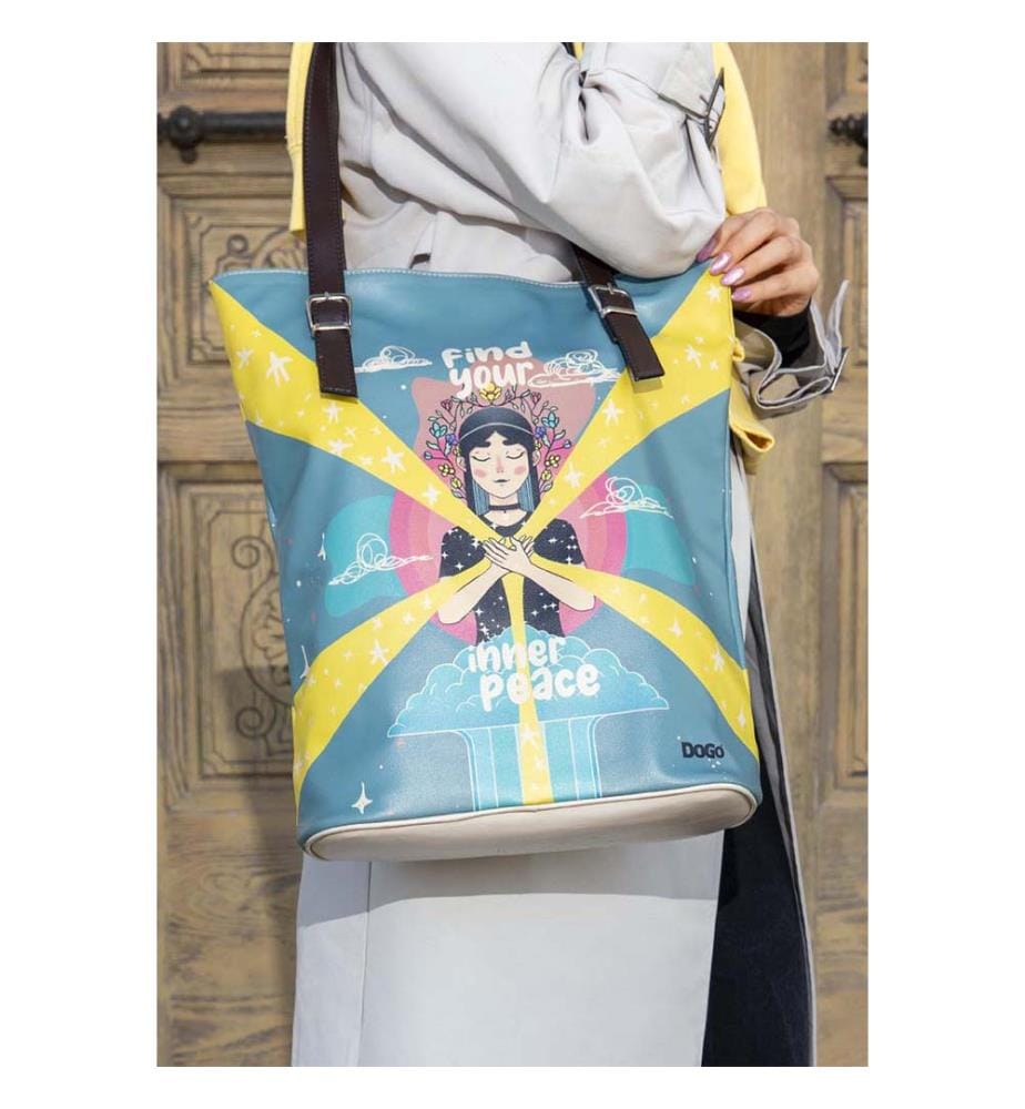 Borsa a tracolla in pelle vegana blu - Design della pace interiore