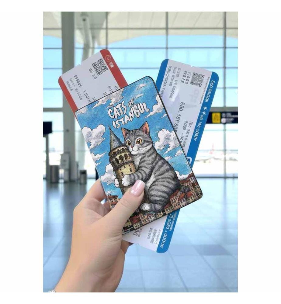 Custodia per passaporto unisex vegana blu - Motivo Galata Cat