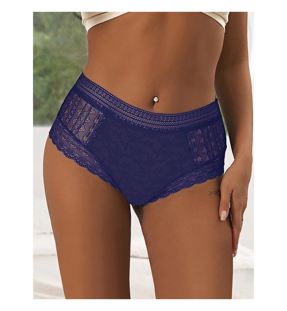 Hoher Slip aus transparenter Spitze - Blau