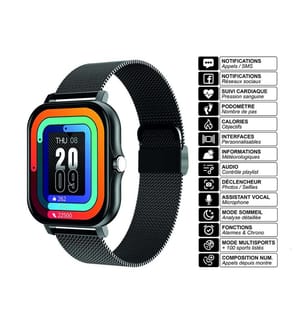 Montre connectée Modèle Balnéo - Coloris Noir (bracelet milanais)