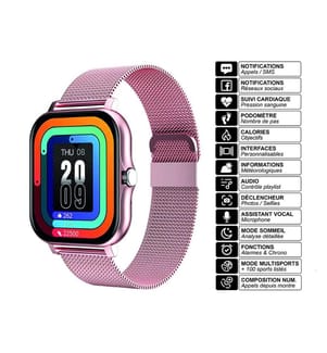Montre connectée Modèle Balnéo - Coloris Rose (bracelet milanais)