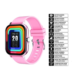 Montre connectée Modèle Balnéo - Coloris Rose (bracelet en silicone)