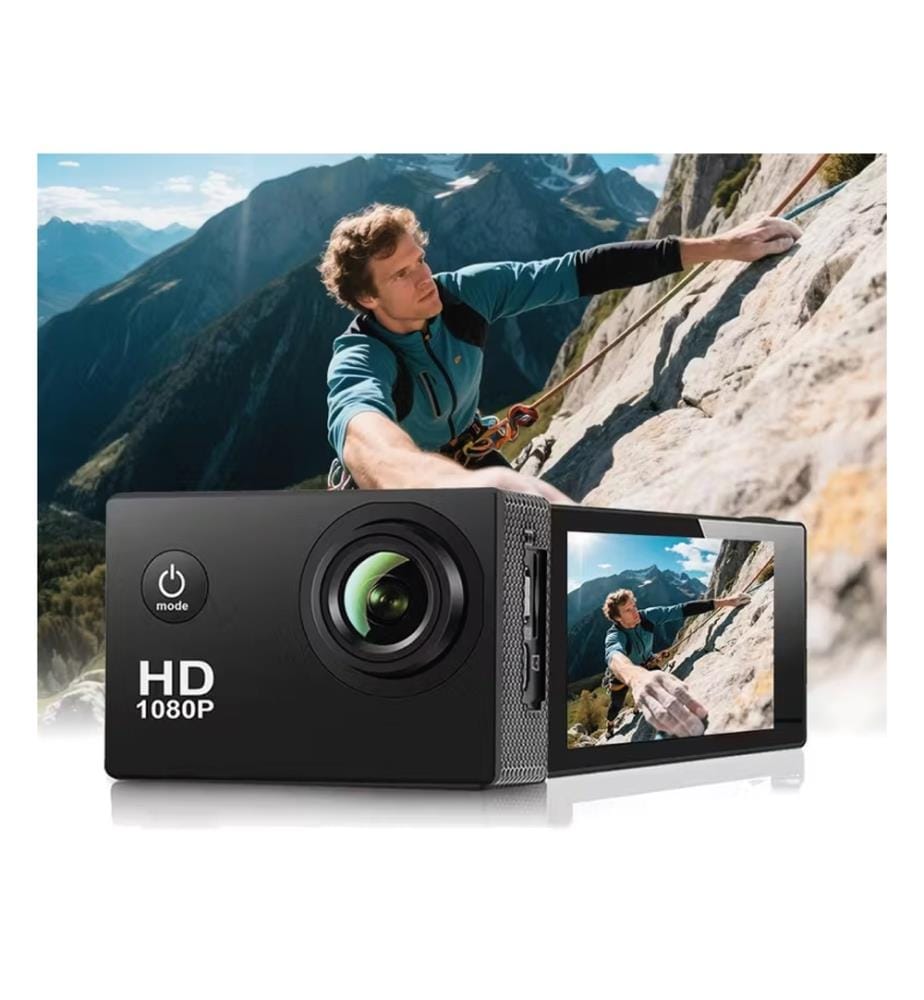 Caméra sport 1080P avec accessoires et caisson étanche - Modèle Apha - Coloris Noir