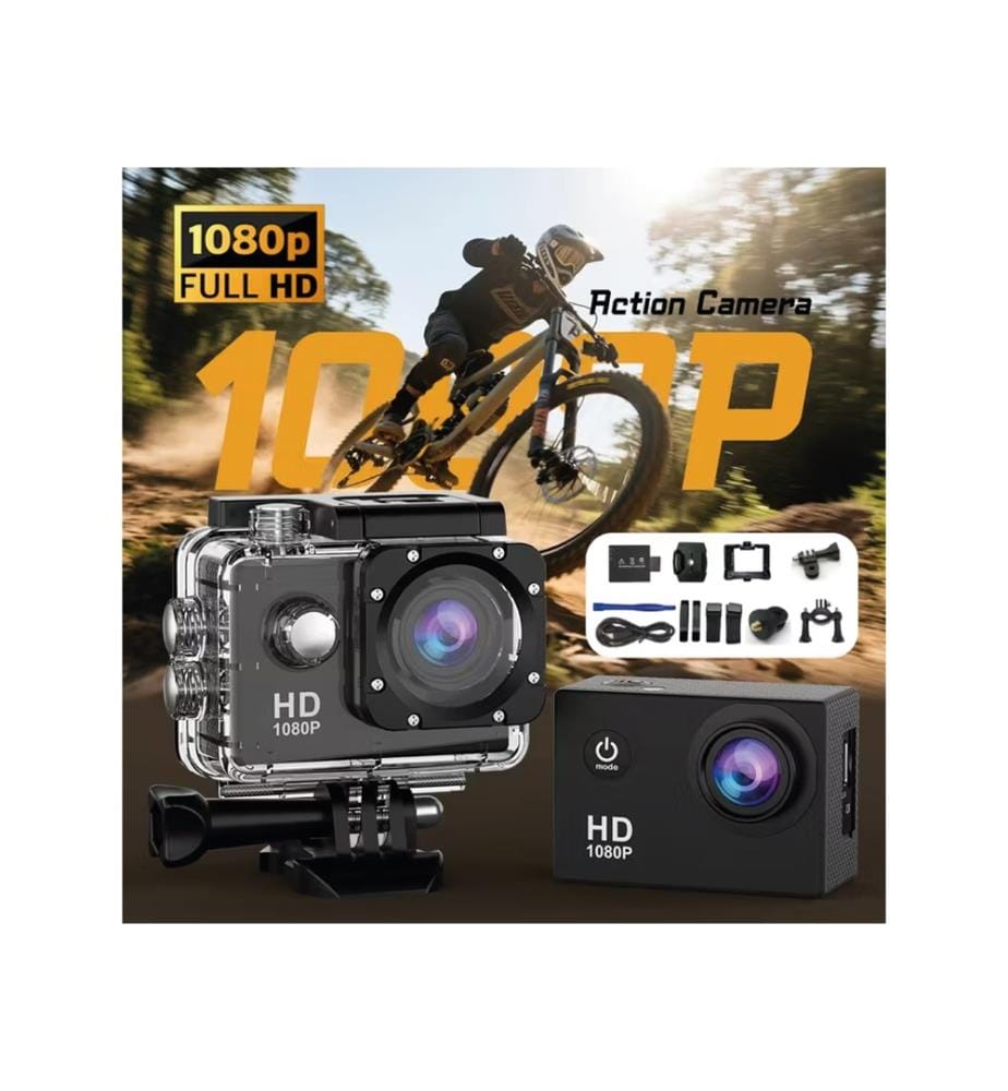 Caméra sport 1080P avec accessoires et caisson étanche - Modèle Apha - Coloris Noir