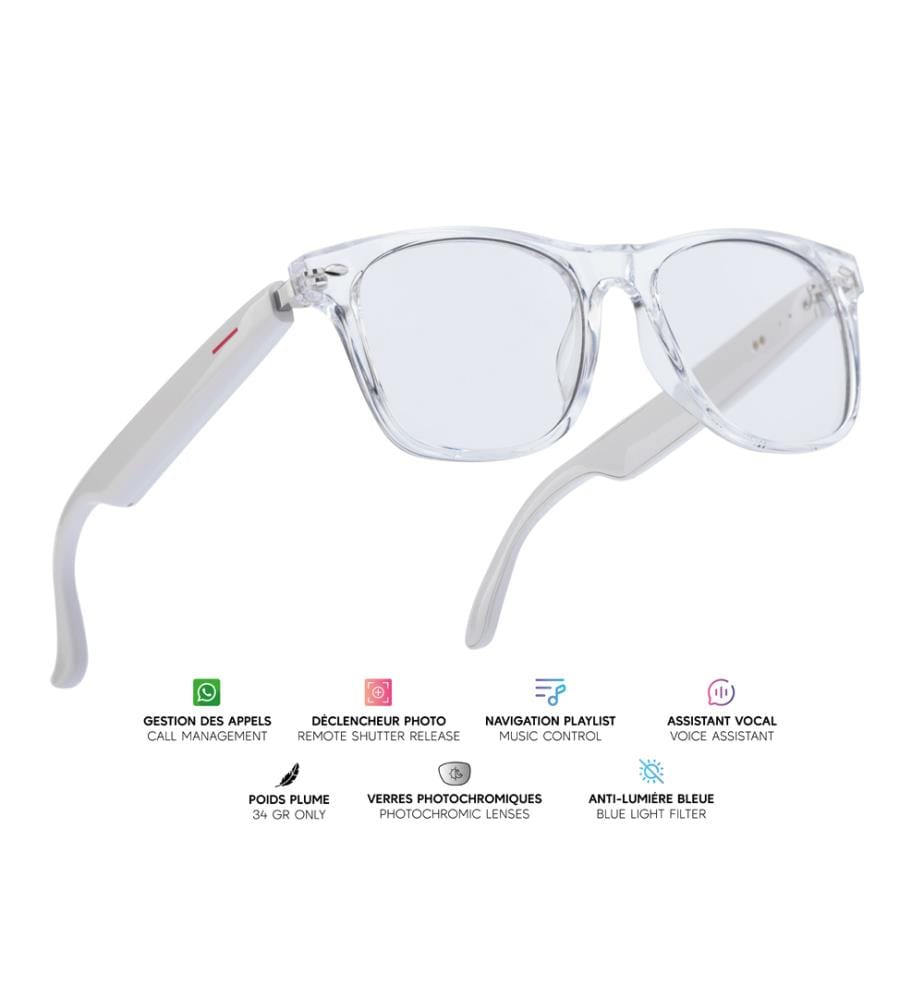 Lunettes connectées Sirius - Blanc & Transparent
