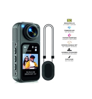 Caméra corporelle 2,7K Wifi 180° - Modèle Magnetix - Coloris Noir