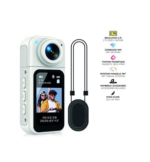 Caméra corporelle 2,7K Wifi 180° - Modèle Magnetix - Coloris Blanc