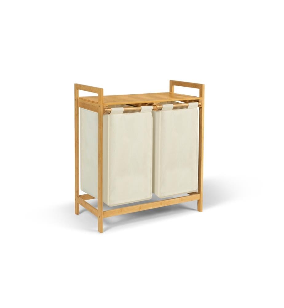 Maya two-compartment bamboo laundry basket - Beige