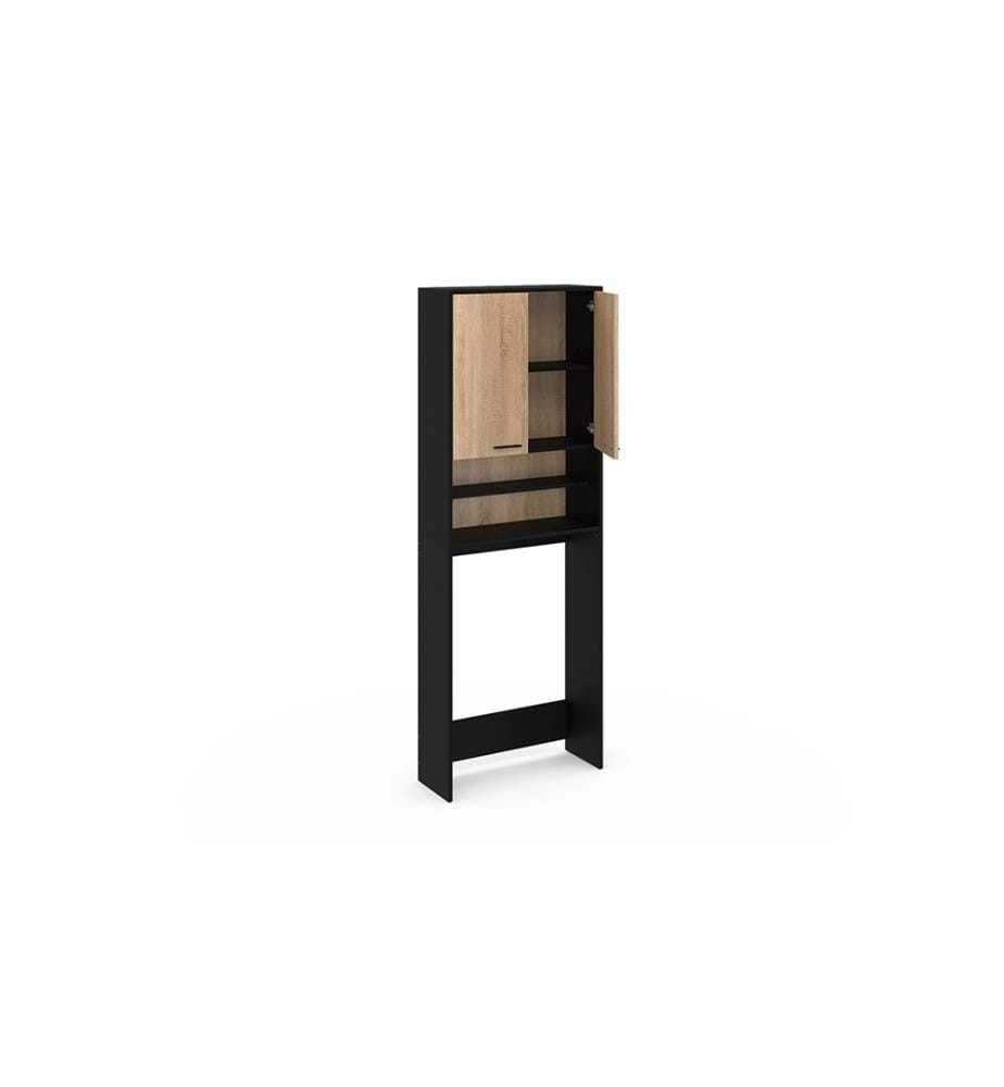 Will Waschmaschinenoberschrank 65x24x180cm - Schwarz und Holz