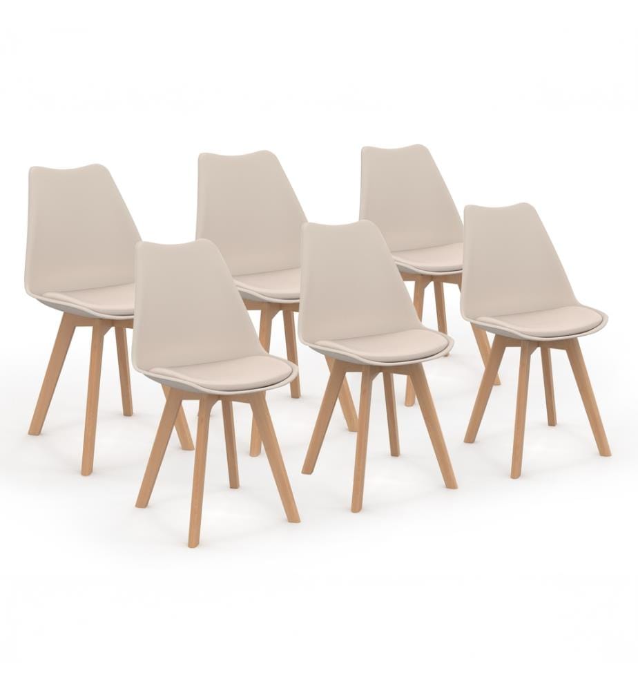 Set of 6 Nordia Chairs 46 x 51 x 79.5 cm - Beige & Brown