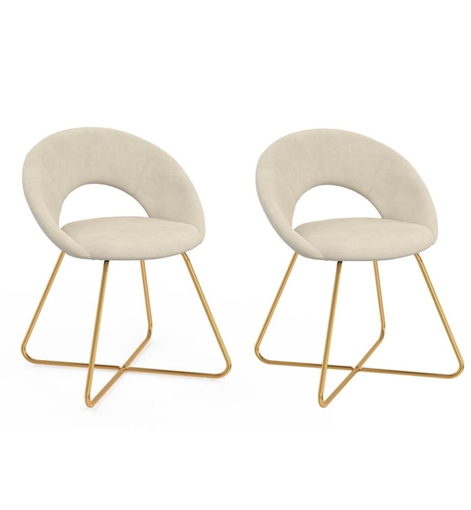 Lot de 2 Chaises Malone en Velours - Crème et Doré