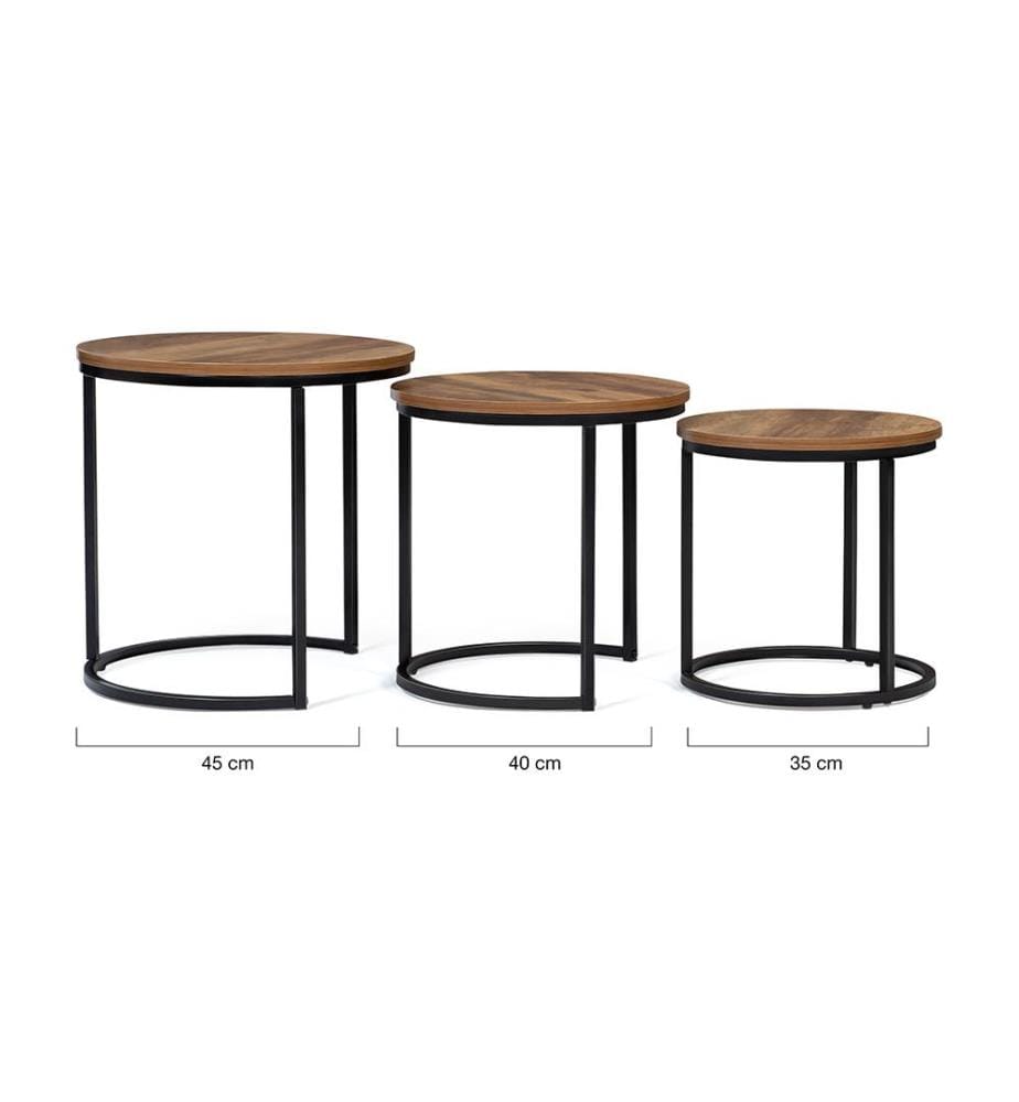 Lot de 3 Tables Basses Elize - Noir & Brun Clair