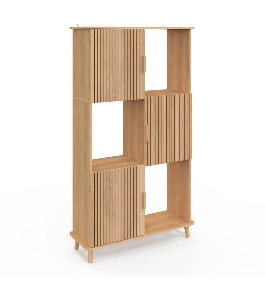 Etagère bibliothèque Faustine 6 niches effet lattes 143cm - Brun