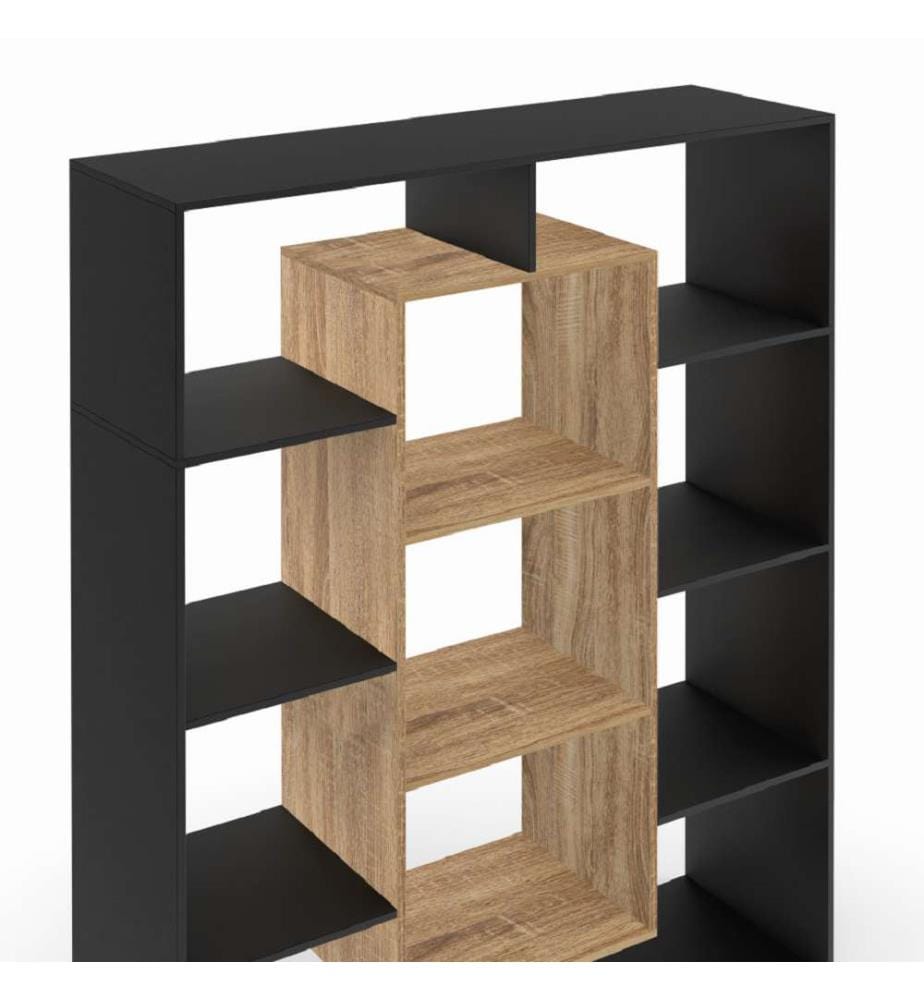 Bücherregal Paulette 11 Fächer Holz und Schwarz 143cm