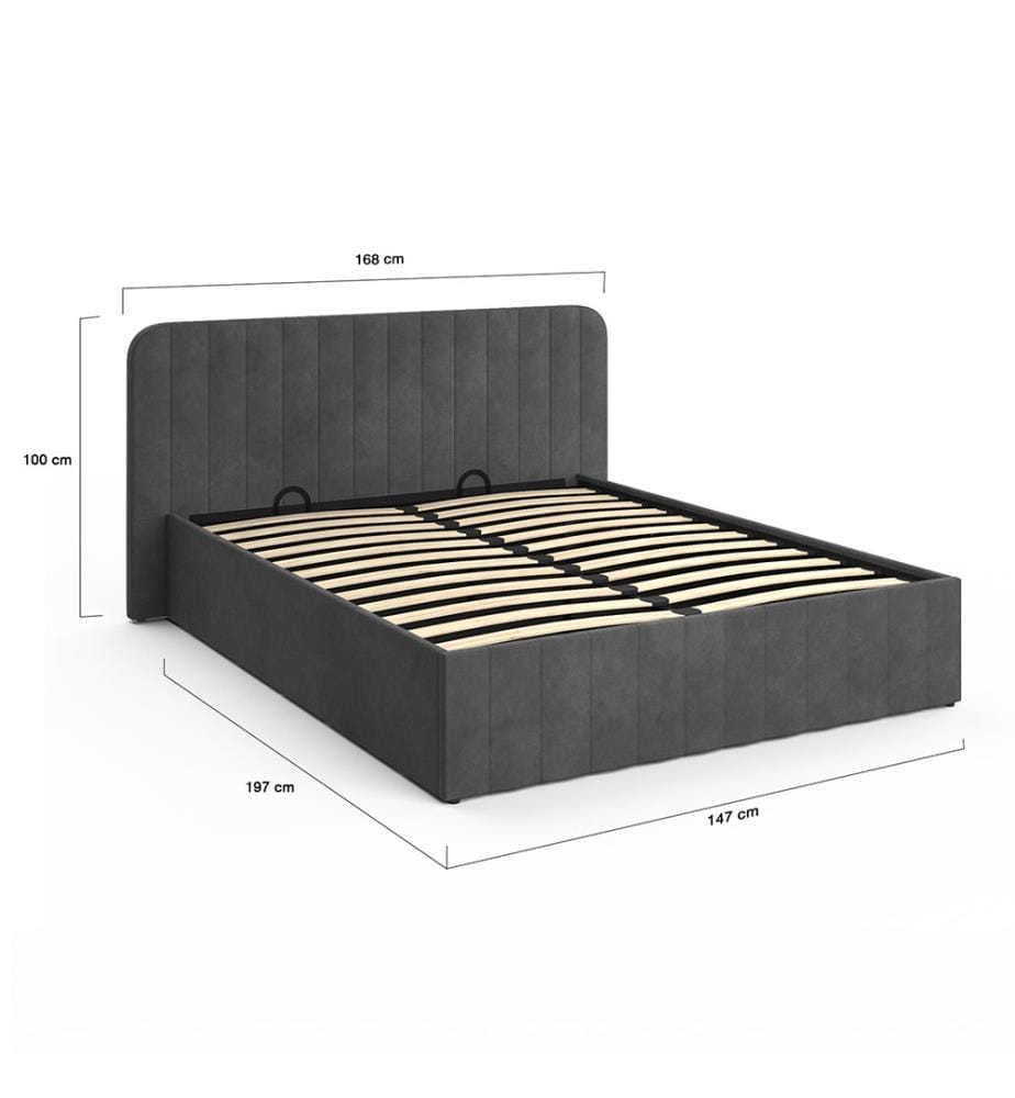 Truhenbett Valentina mit Bettkasten und Kopfteil 140x190cm - Grau und Holz