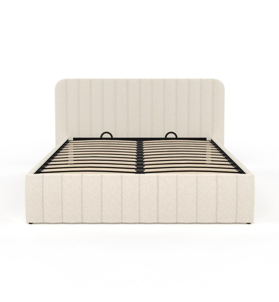 Bettkasten Valentina aus Bouclé-Stoff mit Lattenrost und Kopfteil 160x200cm - Weiss