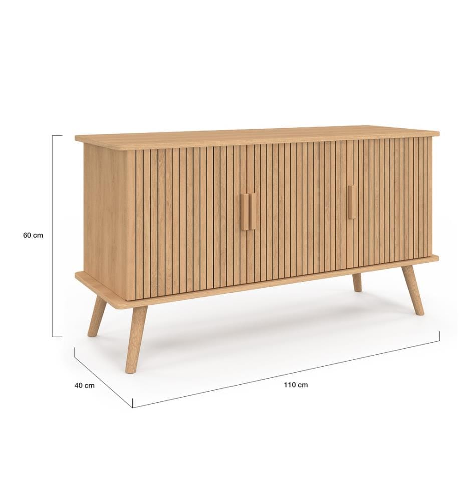 Credenza Faustine a 3 ante con effetto doghe L110cm - Marrone