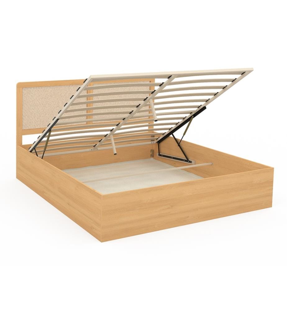 Truhenbett Eve mit Lattenrost und Kopfteil aus Rohrgeflecht 160x200cm