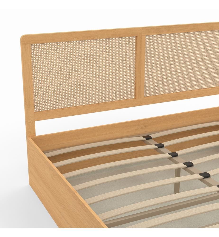 Truhenbett Eve mit Lattenrost und Kopfteil aus Rohrgeflecht 160x200cm