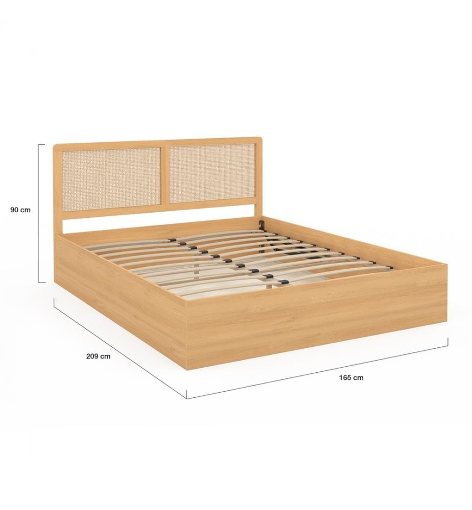 Truhenbett Eve mit Lattenrost und Kopfteil aus Rohrgeflecht 160x200cm