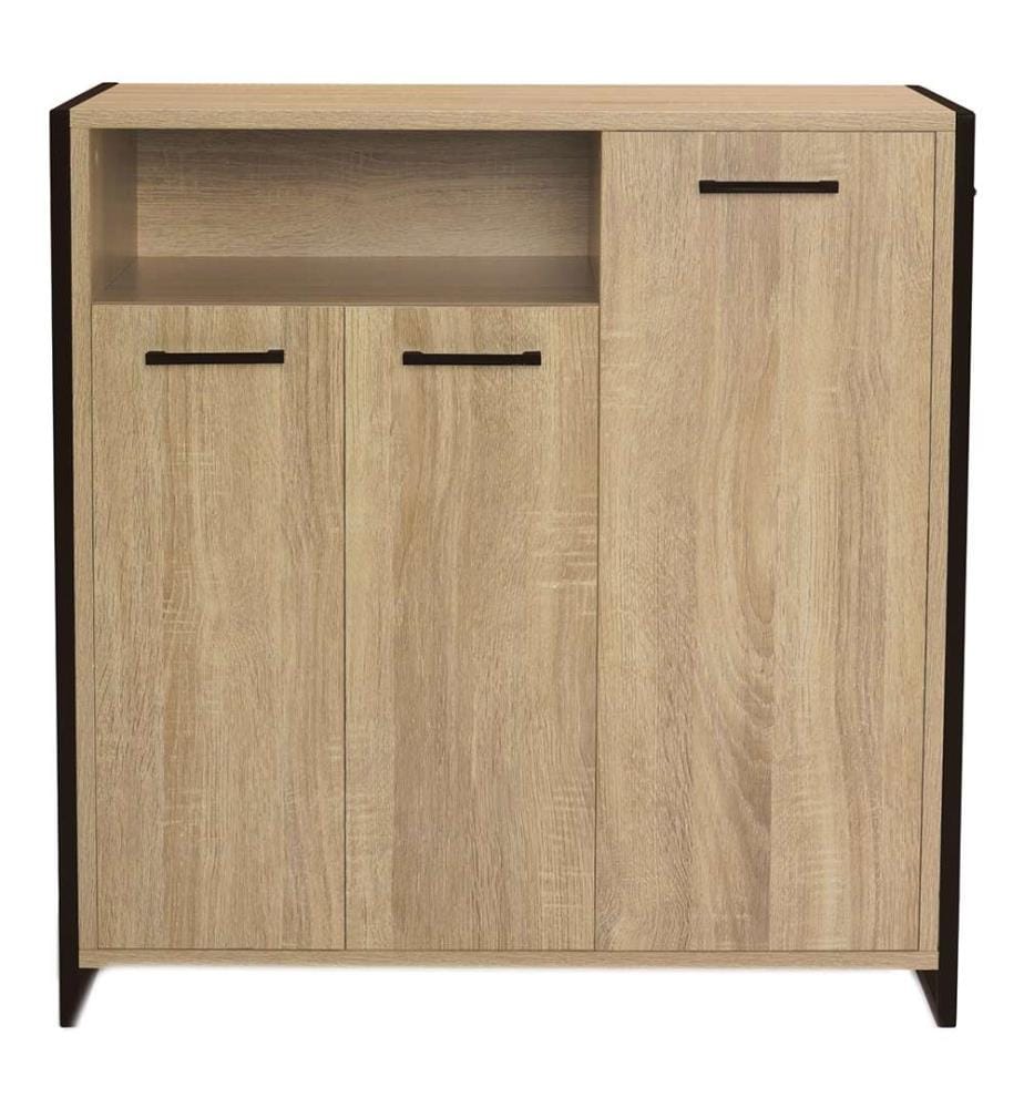 Industrielles Schuhmöbel Alan 3 Türen + Seitliche Nische - 18 Paar - 73.5 x 35 x 75 cm - Schwarz und Braun