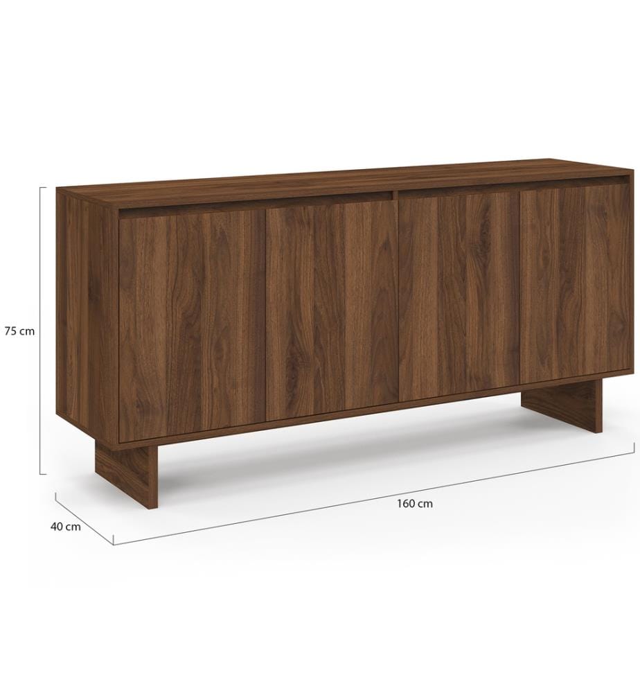 Buffet Yumi 4 portes effet noyer L160cm