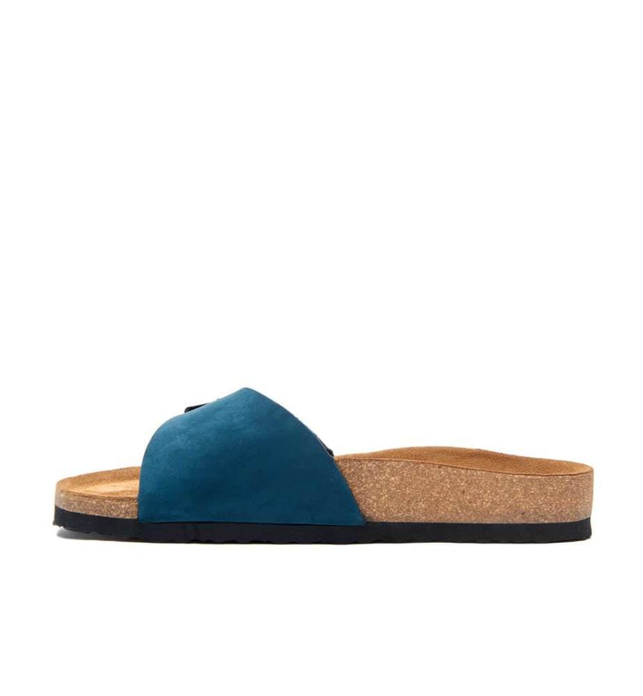 Leather Sandals With Anatomically Shaped Cork Footbed - Navy-Nubuck 