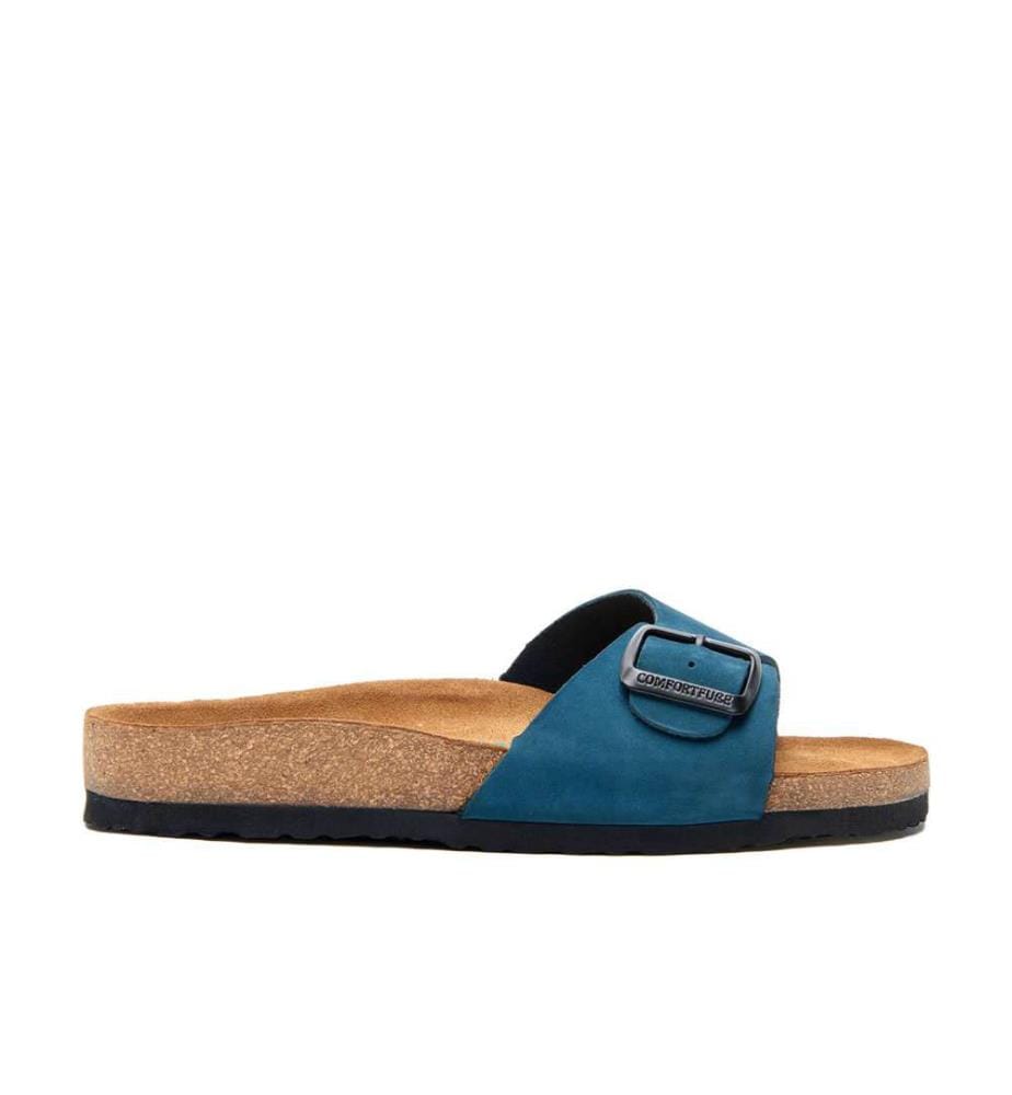 Leather Sandals With Anatomically Shaped Cork Footbed - Navy-Nubuck 