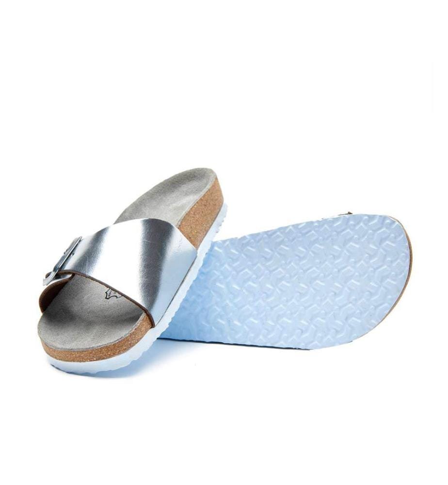 Leather Sandals With Anatomically Shaped Cork Footbed - Silver