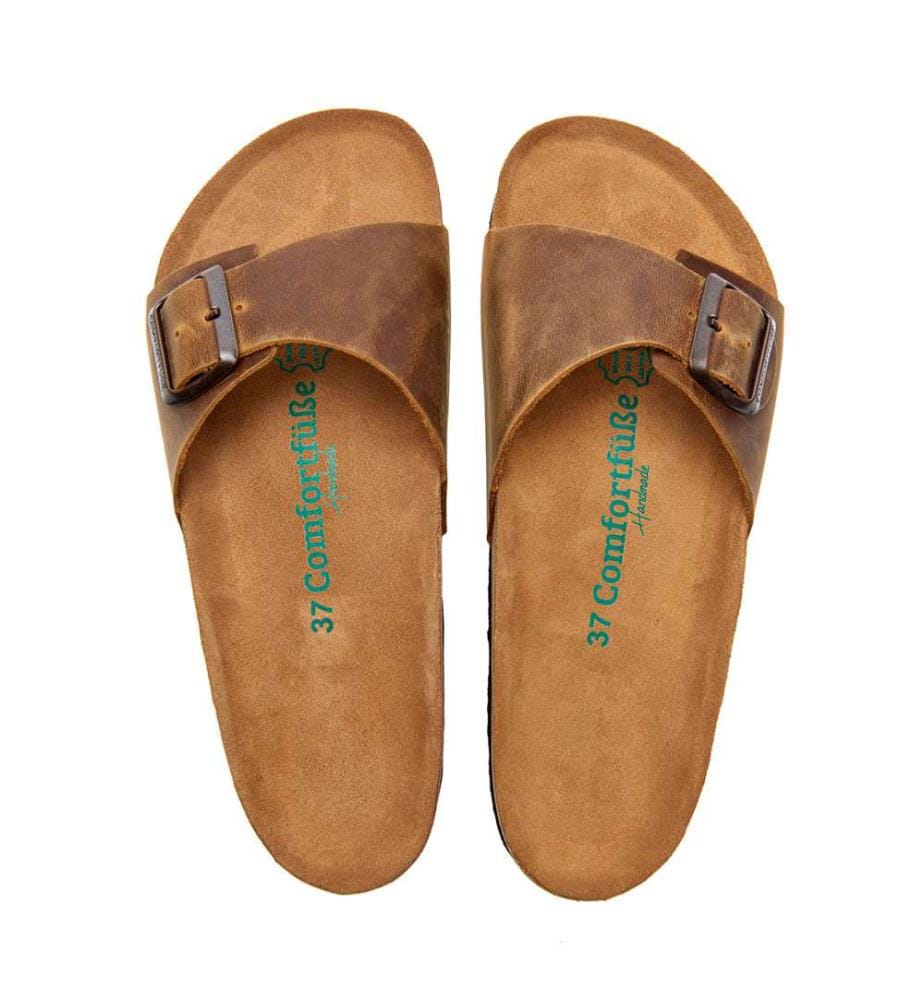 Sandales en cuir avec semelle anatomique en liège - Tan-Crazy