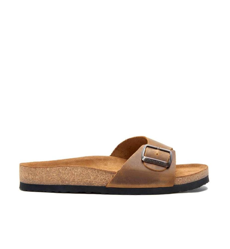 Sandales en cuir avec semelle anatomique en liège - Tan-Crazy