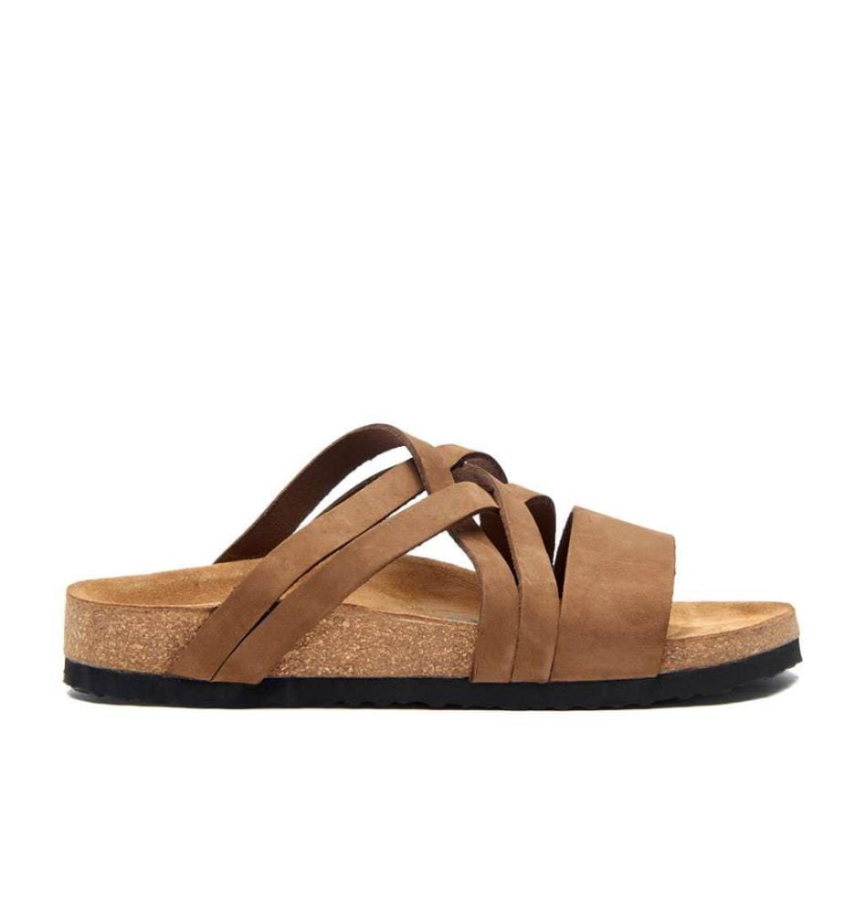 Ledersandalen mit anatomisch geformtem Korkfussbett - Sand-Nubuk