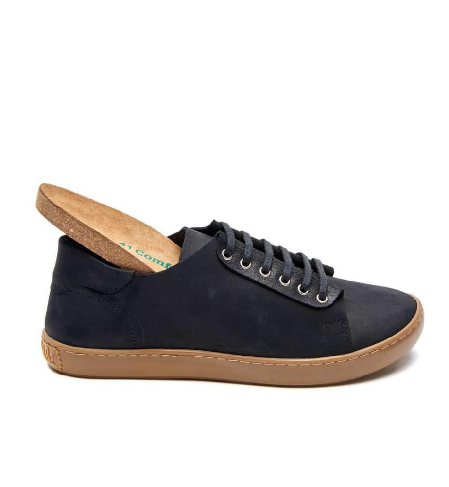 Leather Sneakers With Anatomically Shaped Cork Footbed  - Black-Nubuck 