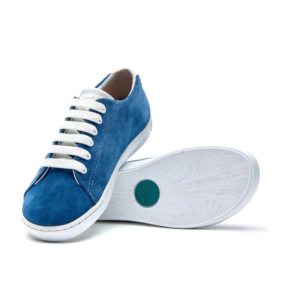 Sneakers aus Leder mit anatomisch geformtem Korkfussbett - blaues Wildleder