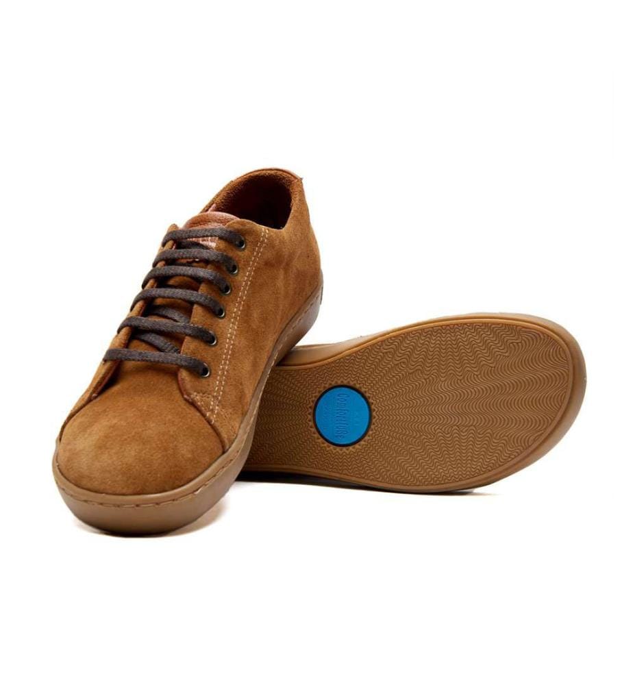 Baskets en cuir avec semelle anatomique en liège - Tan-Suede