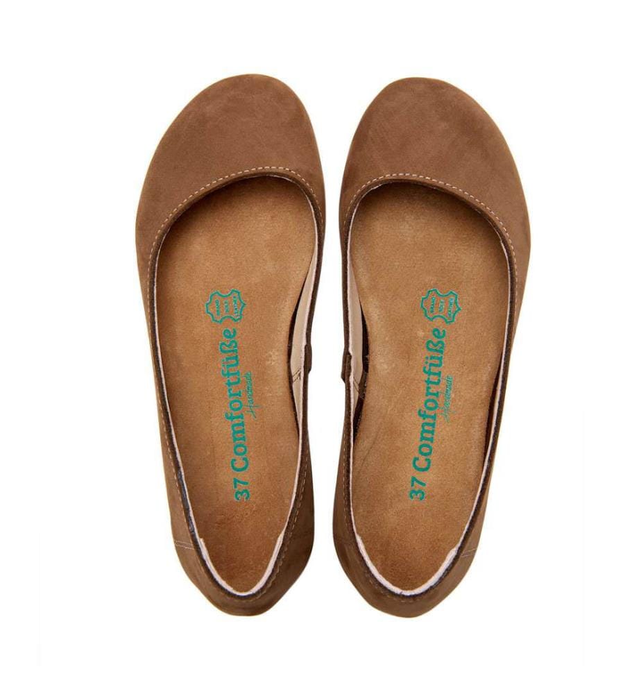 Leather Flats With Cork Footbed - Sand-Nubuck 