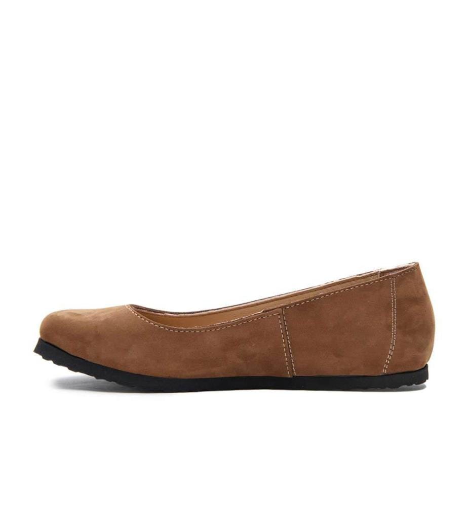 Leather Flats With Cork Footbed - Sand-Nubuck 