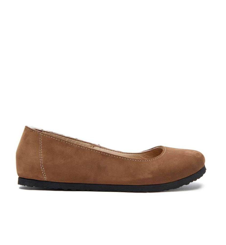 Leather Flats With Cork Footbed - Sand-Nubuck 