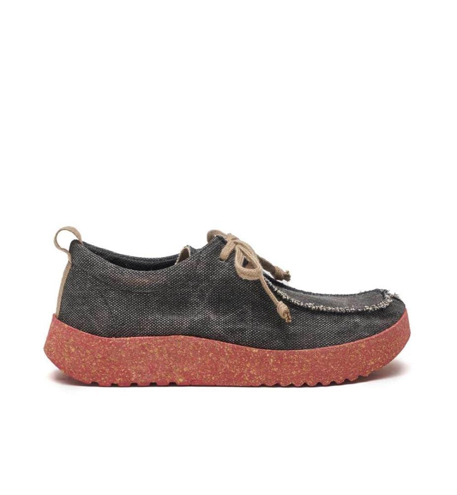  Freizeitschuhe aus Canvas mit Korksohle - Schwarz-Rot