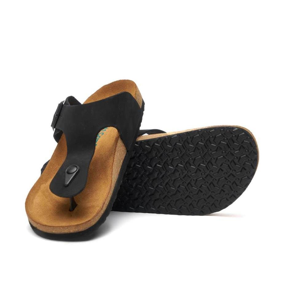 Ledersandalen mit anatomisch geformtem Korkfussbett - Schwarz