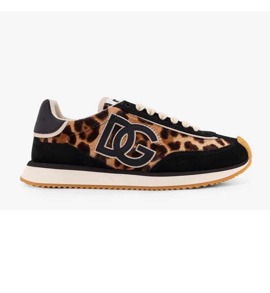 Baskets en daim à imprimé animalier - Noir et marron