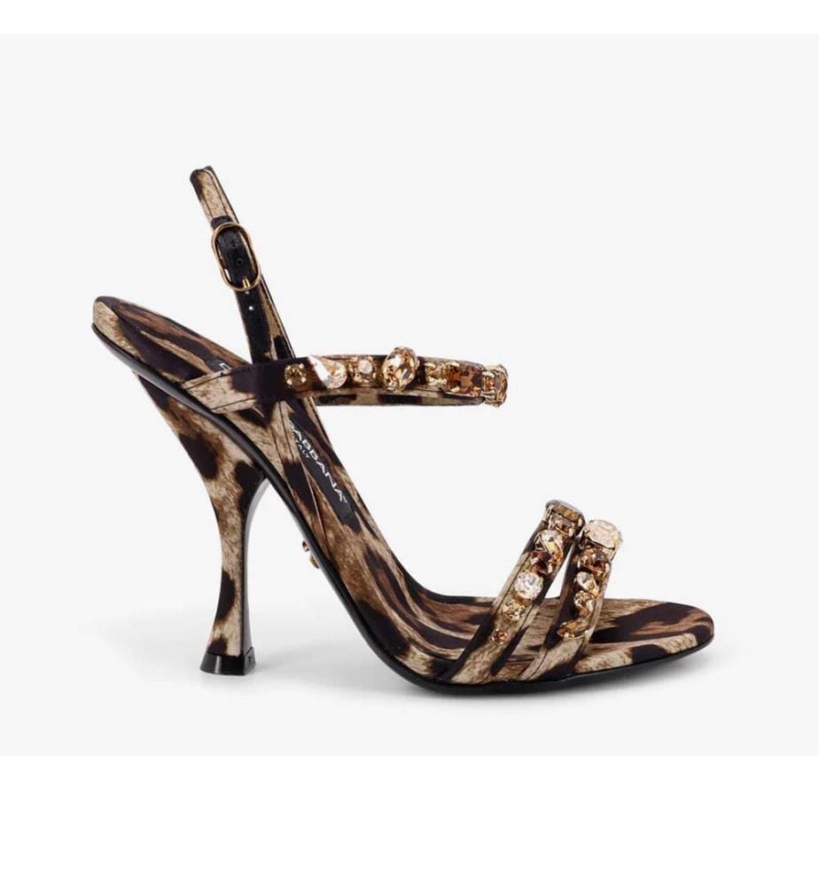 Sandales en satin à imprimé animalier - Marron