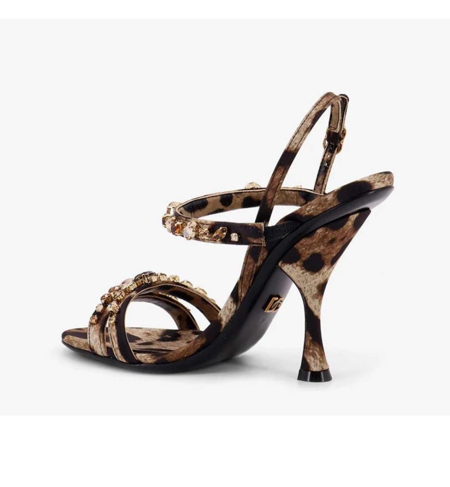 Sandales en satin à imprimé animalier - Marron
