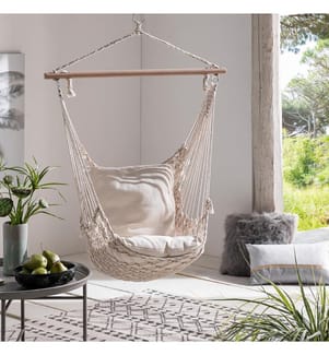 Hamac Suspendu Macrame + Coussin - Beige
