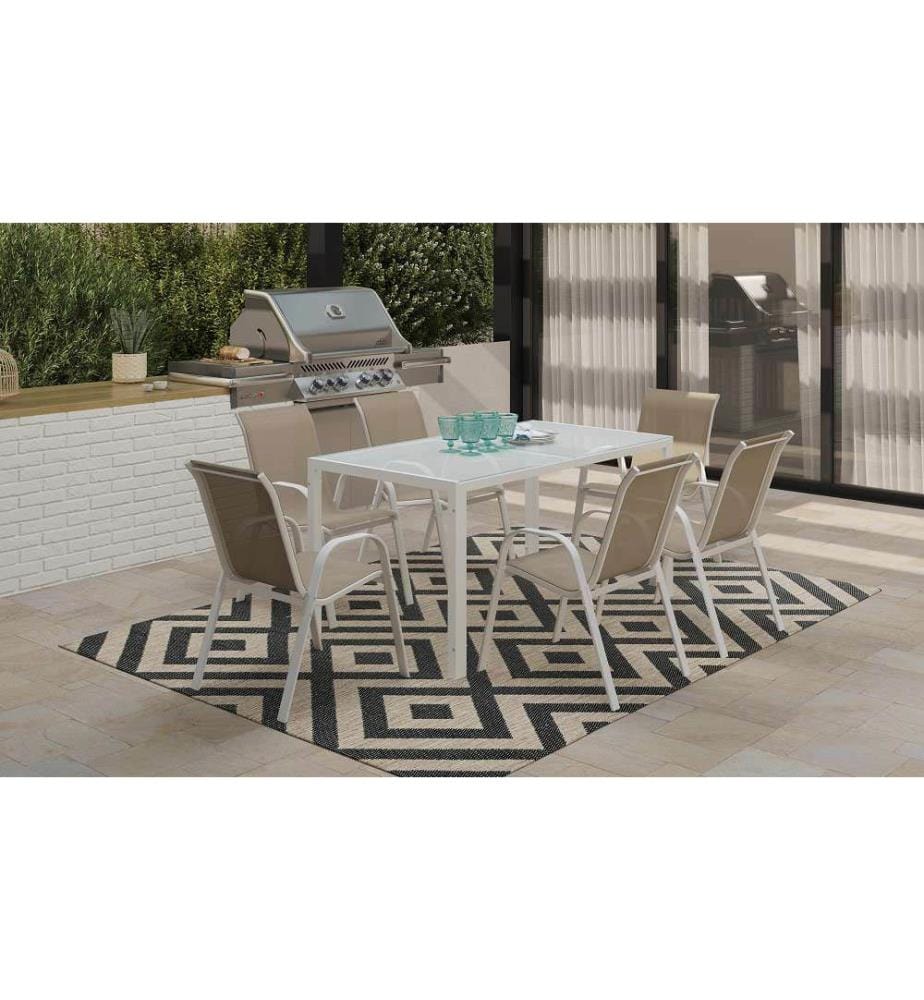 Salon de jardin Minorca 6 places - Blanc et Beige